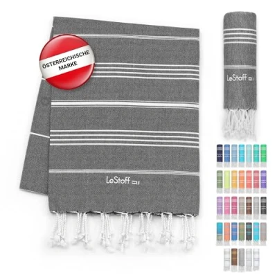 Abbildung von LeStoff Premium Hamamtuch 100% Bio Baumwolle Vorgewaschen, Nachhaltig, Saugstark &amp; Schnelltrocknend Strand, Bade, Dusch, Yoga, Spa Reise Tuch (95 x 180 cm, Anthracite)