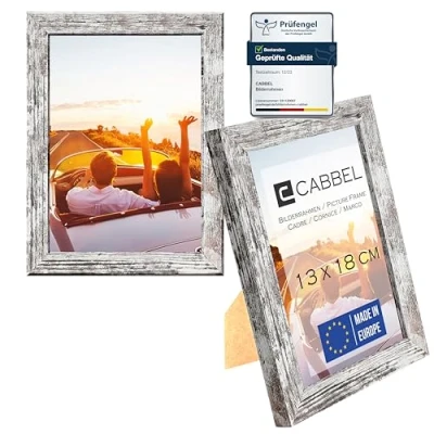 Abbildung von CABBEL Doppelpack (2er Set) Bilderrahmen 13x18 cm, Birke, stabiles MDF Holz Rahmen, bruchsicherem Plexi Glas, zum Aufhängen &amp; Aufstellen, ideal für Fotos/Bilder/Collage