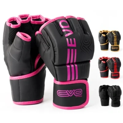 Abbildung von EVO Fitness MMA Handschuhe, Martial Arts Grappling Sparring für Herren, Muay Thai Käfig, Kampfsport, Damen, Rosa, UFC, Boxsack, Training (Rosa, S)