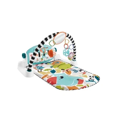 Abbildung von Fisher Price Kontrast Kick &amp; Play Pianospieldecke für Babys, Spielspaß Pianospieldecke, tragbares Musikspielzeug mit Smart Stages Lerninhalten, ab 0 Monaten, blau, französische Version, HWY56