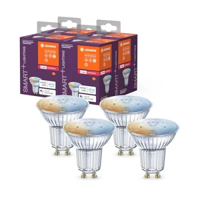 Abbildung von LEDVANCE Smart+ Reflektorlampe mit ZigBee Technologie, 4,9W, PAR16, Lichtfarbe RGBW einstellbar, Sockel GU10, 4er Pack, White