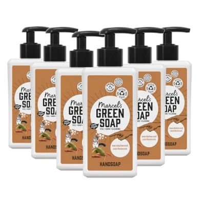 Abbildung von Marcel&#039;s Green Soap Handseife Sandelholz &amp; Kardamom Flüssigseife Spender 100% Umweltfreundlich Vegan 97% Biologisch abbaubar 6er Pack 250 ml