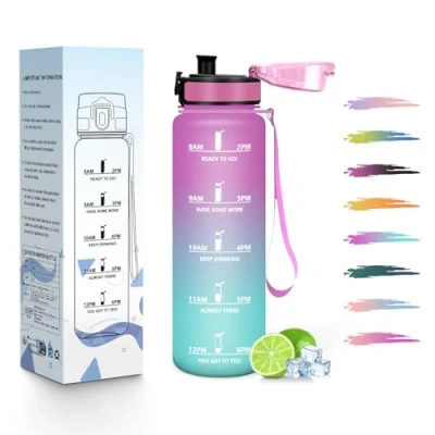 Abbildung von HoneyHolly Trinkflasche Kinder 500ML, Wiederverwendbar Mit Zeitskala, Wasserflasche, Auslaufsicher Sportflasche, Sport für Laufen, Radfahren, Arbeiten, Schule, Fitnessstudio