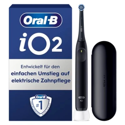Abbildung von Oral B iO Series 2 Elektrische Zahnbürste/Electric Toothbrush, 1 Aufsteckbürste, 3 Putzmodi für Zahnpflege, Magnet Technologie, Reise Etui, Designed by Braun, Night Black