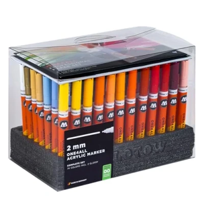 Abbildung von Molotow One4All 127HS Acryl Marker Complete Set (2,0 mm Strichstärke, hochdeckend und permanent, schnell trocknend, nachfüllbar, für fast alle Untergründe) 74 Stück sortiert