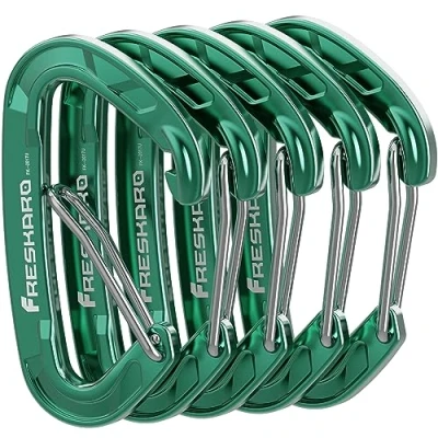 Abbildung von FresKaro Karabiner Haken Karabinerhaken, Robust, Klein, Stabil, Schlüsselanhänger, Zubehör, Federschnapper, 8kN 816kg, für Wandern, Camping, Angeln, Nicht zum Klettern, Schlüssel Mini Größe, 5Stück