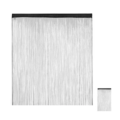 Abbildung von Relaxdays Fadenvorhang schwarz, kürzbar, Tunneldurchzug, für Türen &amp; Fenster, waschbar, Fadengardine, 145x245 cm, Black