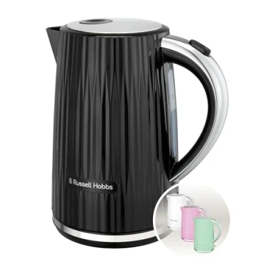 Abbildung von Russell Hobbs Wasserkocher [1,7L 2400W] Eden Schwarz, Edelstahlakzente (herausnehmbarer Kalkfilter,Deckelöffnung per Knopfdruck,Wasserstandsanzeige, leuchtender Schalter, BPA frei) Teekocher 27361 70