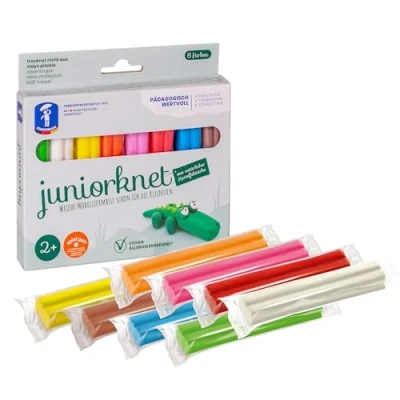Abbildung von Feuchtmann JUNiORKNET Basic Knetset 8 x 33g weiche Kinderknete in Stangen vegane glutenfreie Spielknete Nicht trocknende Knete ungiftige Modelliermasse Kinder ab 2 Jahren