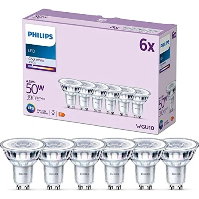 Abbildung von Philips Classic LED GU10 Lampe, 50W, klar, neutralweiß, nicht dimmbar, 6er Pack