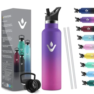 Abbildung von HoneyHolly Trinkflasche Edelstahl, 750 ML BPA Frei, Thermosflasche, Auslaufsichere Isolierflasche Doppelwandig, Wasserflasche, Thermobecher mit Strohhalm, Kohlensäure Geeignet