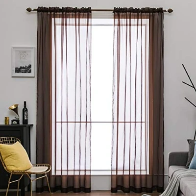 Abbildung von MIULEE 2er Set Voile Vorhang Transparente Gardine aus Polyester Stangendurchzug Transparent Wohnzimmer Luftig Dekoschal für Schlafzimmer Kaffee 245 x 140cm (H B), Rod Pocket