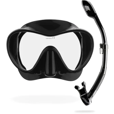 Abbildung von Cressi F1 + Dry Combo Rahmenlose Maske Schnorchel Set zum Tauchen und Schnorcheln, Schwarz, Einheitsgröße, Unisex Erwachsene