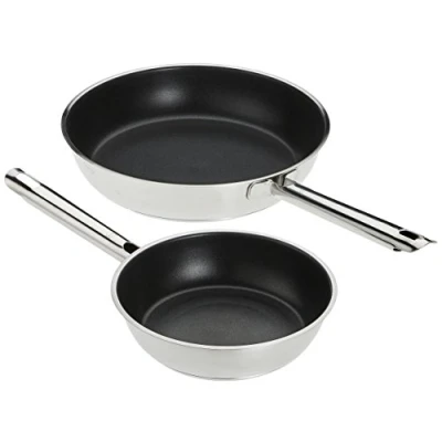 Abbildung von RÖSLE ELEGANCE Bratpfannen Set 2 tlg., Hochwertige Universalpfannen mit robuster Antihaftversieglung ProPlex, 20 und 28 cm, Edelstahl 18/10, Induktionsgeeignet, Spülmaschinengeeignet, 54 x 32 13 cm
