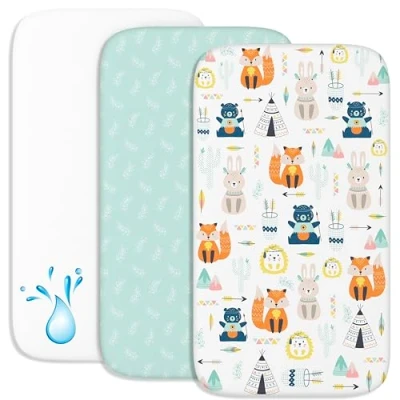 Abbildung von 2X Spannbettlaken aus 100% Baumwolle mit Gummiband 1X Matratzenschoner wasserdichtem Material 3er Set 50x83cm Fuchs