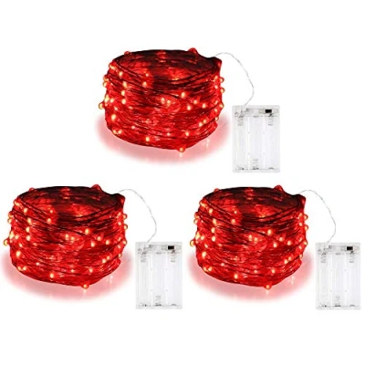 Abbildung von BOLWEO LED Lichterkette, 10Ft/3M 30Leds Weihnachtsschnur Lichter Outdoor String Lichterkette Batterie Betrieben, Wasserdicht für Weihnachtsbaum CHRISTMAS, Festlich (Rot, 3 Pack)