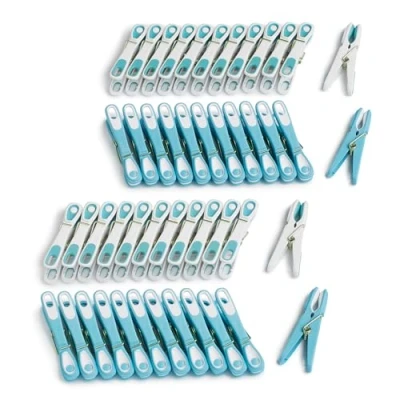 Abbildung von culiclean Wäscheklammern stabil ohne Abdruck Punkt Ecoline 48 Stück blau weiß/weiß robuste Kunststoff Kluppen Soft Grip Clothes Pegs zum Aufhängen von Wäsche Hosen T Shirts Unterwäsche Socken