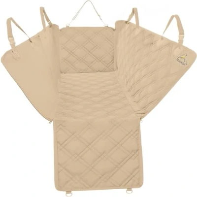 Abbildung von Meadowlark® Hundedecke Auto Rückbank Wasserdicht, Extra Dick, Vollständige Abdeckung Sitzauflage Schutz vor Haaren, Schmutz &amp; Kratzern Inklusive 2 Kopfstützenschoner Standardgröße, Beige