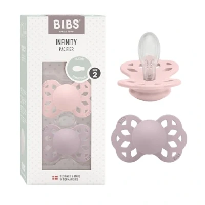 Abbildung von BIBS Infinity Symmetrischer Schnuller Zweierpackung, bisphenol A frei, Silikonsauger, Nippel. Silikon, 6 18 Monate (2er Pack), Blossom/Dusky Lilac