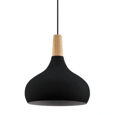 Abbildung von EGLO Pendelleuchte Esstisch Sabinar, Hängelampe für Wohnzimmer und Esszimmer, Esszimmerlampe aus Metall in schwarz Holz Natur, FSC100HB, Lampe hängend mit E27 Fassung, Ø 28 cm