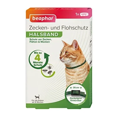 Abbildung von beaphar Zecken &amp; Flohschutz Halsband Katze Schutz vor Flöhen Wirkt 4 Monate Katzenhalsband mit Sicherheitsverschluss Farbe: Grün Länge: 35cm