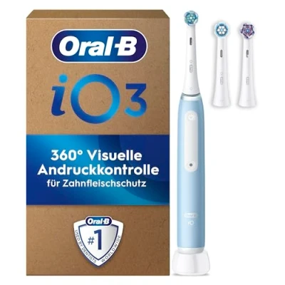 Abbildung von Oral B iO Series 3 PLUS Edition Elektrische Zahnbürste/Electric Toothbrush, Aufsteckbürsten, Putzmodi für Zahnpflege, Designed by Braun, ice blue