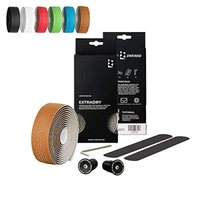 Abbildung von URBAN ZWEIRAD Premium Extra Dry Fahrrad Lenkerband Rennrad Griffband selbstklebend inkl. Alu Lenkerstopfen Gravel, (braun)