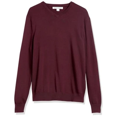 Abbildung von Amazon Essentials Herren Pullover mit V Ausschnitt (in Übergröße erhältlich), Burgunderrot, XXL