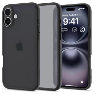 Abbildung von Spigen für iPhone 16 Hülle [Anti Yellowing] Ultra Hybrid Case Handyhülle Schutzhülle Cover Transparent Durchsichtig Dünn Slim Frost Black