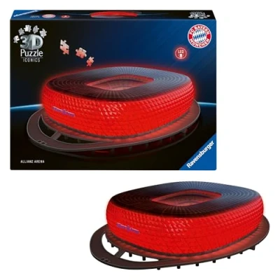 Abbildung von Ravensburger 3D Puzzle Iconics: 12008033 Allianz Arena mit Licht Das berühmte Stadion des FC Bayern München als beleuchtetes Modell für echte Fans