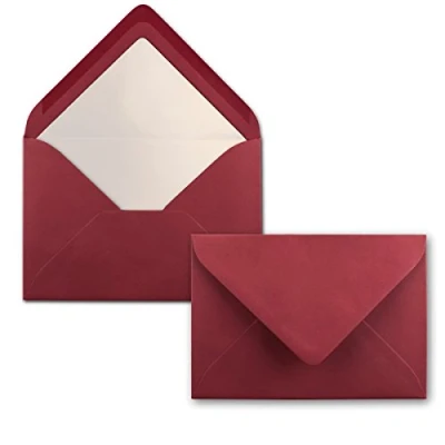 Abbildung von 50 Briefumschläge Dunkel Rot DIN C6 gefüttert mit weißem Seidenpapier 90 g/m² 11,4 x 16,2 cm Nassklebung NEUSER PAPIER