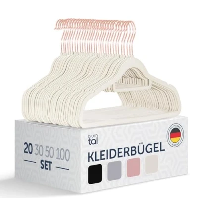 Abbildung von Blumtal Kleiderbügel 20 Stück Samt 360 drehbar und belastbar platzsparend rutschfest Weiß mit Samtbezug Samtbügel Weiße Coat Hanger