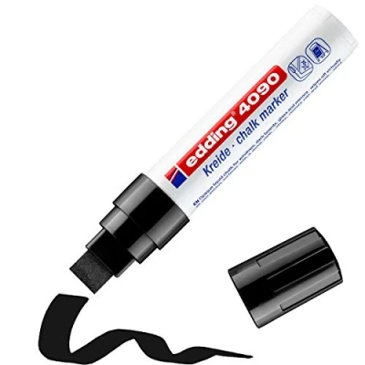 Abbildung von edding 4090 Kreidemarker schwarz 1 Kreidestift Keilspitze 4 15 mm breiter für Tafel abwischbar zum Beschriften von Fenster, Glas, Spiegel Tafelstift mit deckenden Farben