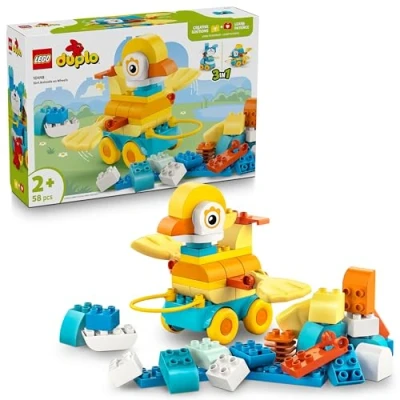 Abbildung von LEGO DUPLO Tiere auf Rädern 3 in 1 Set Lernspielzeug mit Bausteinen für eine Ente, Fisch oder Hund und Griff Geschenk Jungen &amp; Mädchen ab 2 Jahren 10448