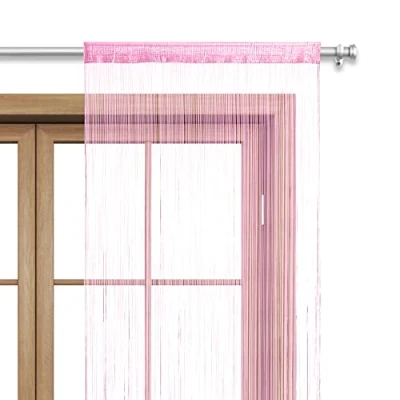 Abbildung von wometo Fadenvorhang Türvorhang Fäden 90x245 cm hellrose rosé Stangendurchzug oekoTex kürzbar waschbar Uni einfarbig in vielen bunten Farben