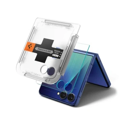 Abbildung von Spigen Glas.tR EZ Fit Schutzfolie kompatibel mit Galaxy Z Flip7, 2 Stück, Kratzfest, Kristallklar, 9H Härte Folie