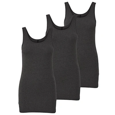 Abbildung von ONLY 3er Pack Damen Basic Tops Tank Top dunkel Grau lang 15201465 (XL, (Dark Grey Melange))