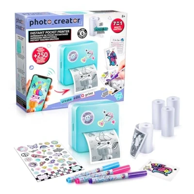 Abbildung von Canal Toys Photo Creator CLK017 Taschen Drucker Set für Smartphone mit Markern, Stickern und Thermopapier Rollen Instant Druck, 1 Portabler Drucker, Blau