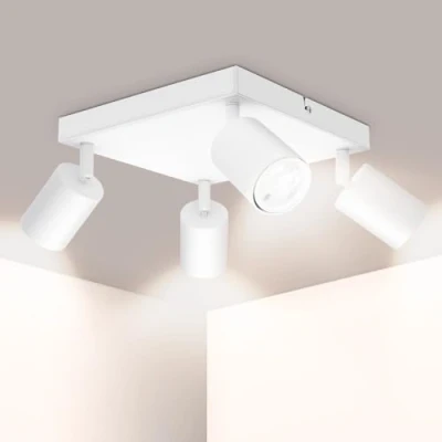 Abbildung von Ketom GU10 LED Deckenleuchte Deckenstrahler 4 Flammig Weiß Deckenlampe Spots Schwenkbar Metall Strahler Flammige Modern Deckenspots Eckig Ohne Leuchtmittel