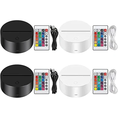 Abbildung von Thlevel 3D LED Nachtlicht mit Fernbedienung USB Kabel Illusion Lampe 15 Farben Dekoration Lichter Dimmbar für Schlafzimmer Kinderzimmer Wohnzimmer Bar Shop Café (2x Schwarz 2x Weiß)