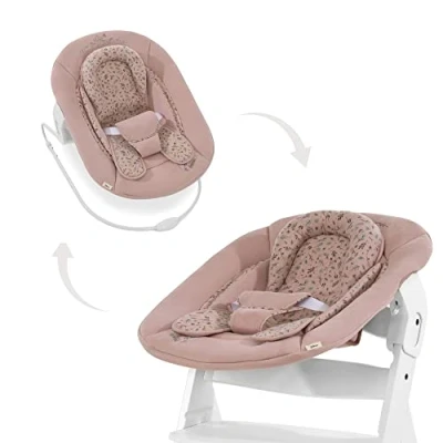 Abbildung von hauck 2in1 Babywippe &amp; Neugeborenenaufsatz für Alpha+ Beta+ Holzhochstuhl Alpha Bouncer 2in1, ab Geburt bis 9 kg, 3 Punkt Hüftgurt, Sitzverkleinerer, Wippgestell (Disney Bambi Rose)
