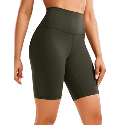 Abbildung von CRZ Yoga Butterluxe Damen Radlerhose Kurze Sporthose High Waist Sommer Shorts Laufshorts Fitness Hose 20cm Olivgrun 38