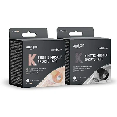 Abbildung von Amazon Basic Care Kinesio Tape, Sport Tape für die Muskeln, 5 m x cm, 2er Pack (Schwarz, Beige)
