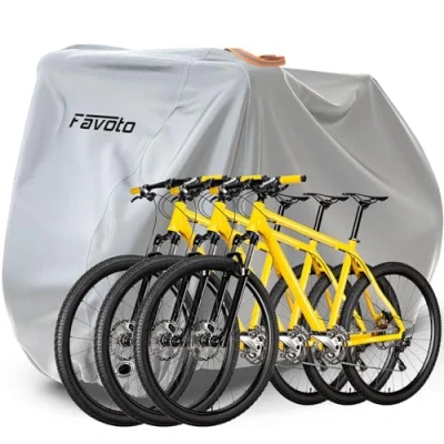 Abbildung von Favoto Fahrradabdeckung Fahrrad Abdeckplane Wasserdicht für 2 3 Fahrräder 210T Oxford Gewebe Fahrradgarage Plane Schutzhülle Abdeckhaube mit Beutel 200 x 105x 110CM Silber