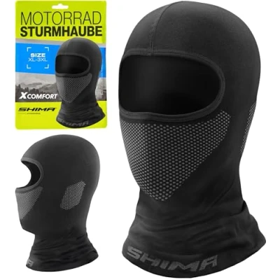 Abbildung von SHIMA X COMFORT Sturmhaube Motorrad Damen Herren Balaclava Sommer Winter Haube Unter Helm Atmungsaktiv Maske Schnelle Trocknung Outdoorsports Unterhelm (Unisex, Schwarz, M L)
