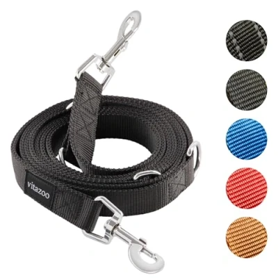 Abbildung von vitazoo Hundeleine 3mx2,5cm Nylon Graphit Leine mit Karabinern für Kleine, Mittelgroße und Große Hunde Verstellbare Führleine 4 Verschiedenen Längen in Schwarz Ihren Hund