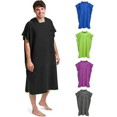 Abbildung von Fit Flip Strandponcho für Surfer Poncho Handtuch schnelltrocknend Surf Mikrofaser Umkleidehilfe Strand Surfponchos Ultraleicht Badeponcho Erwachsene (Größe L, Schwarz/Grün)