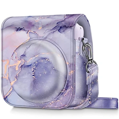 Abbildung von Fintie Tasche für Fujifilm Instax Mini 12 Sofortbildkamera Premium Kunstleder Schutzhülle Reise Kameratasche Hülle Abdeckung mit abnehmbaren Einstellbar Riemen, Lila Marmor