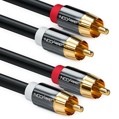 Abbildung von deleyCON 10m Cinch Kabel Stereo Audio RCA 2x Stecker zu HiFi Anlage Receiver Heimkino Blu Ray Player Schwarz