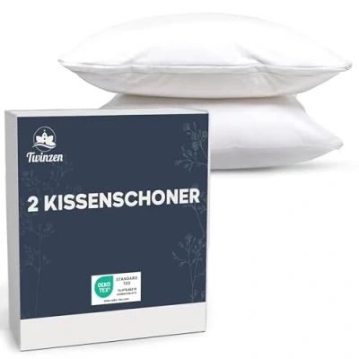 Abbildung von Kissenschoner 50x75 2er Set Wasserdichter Kissenbezug mit Reißverschluss Oeko Tex Zertifiziert Twinzen Technologie Kissenschutzbezug cm Weiß